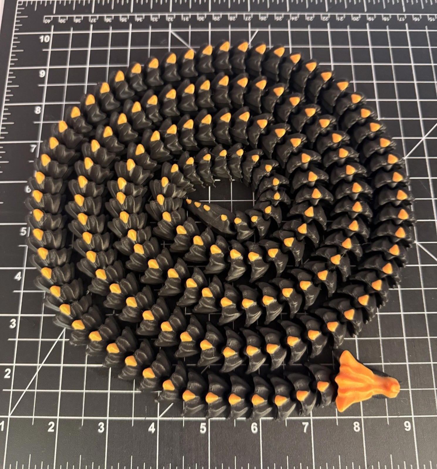 3D Printed LONG Dragon/Snake - PLA - Black and Orange - 5 Feet 4 Inches