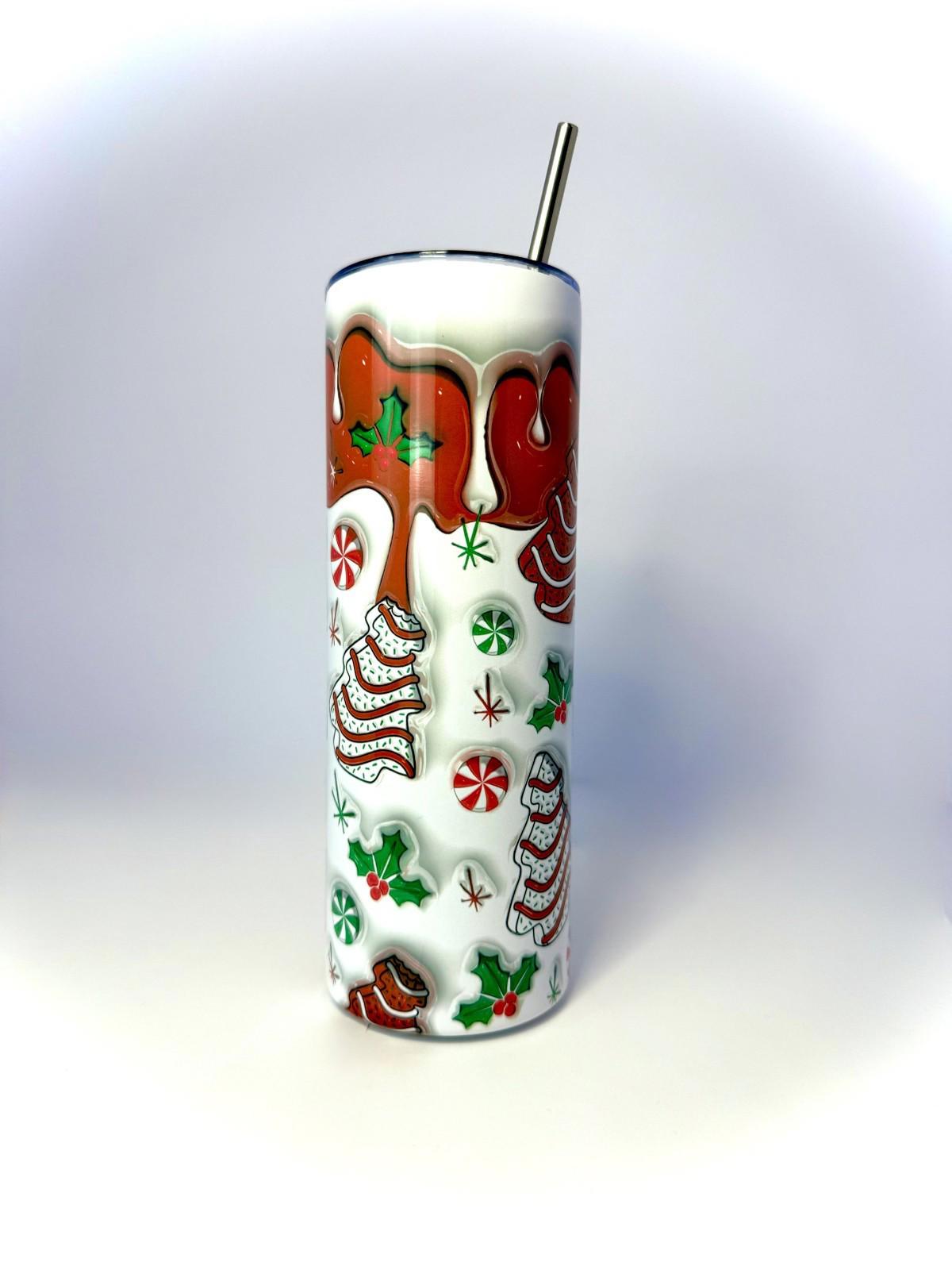 20 oz Christmas Tree Cake Stainless Steel Tumbler with Lid, Straw
