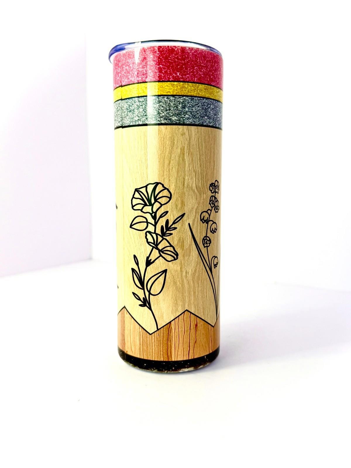 20 oz Teacher Pencil Stainless Steel Tumbler with Lid, Straw - Back to School