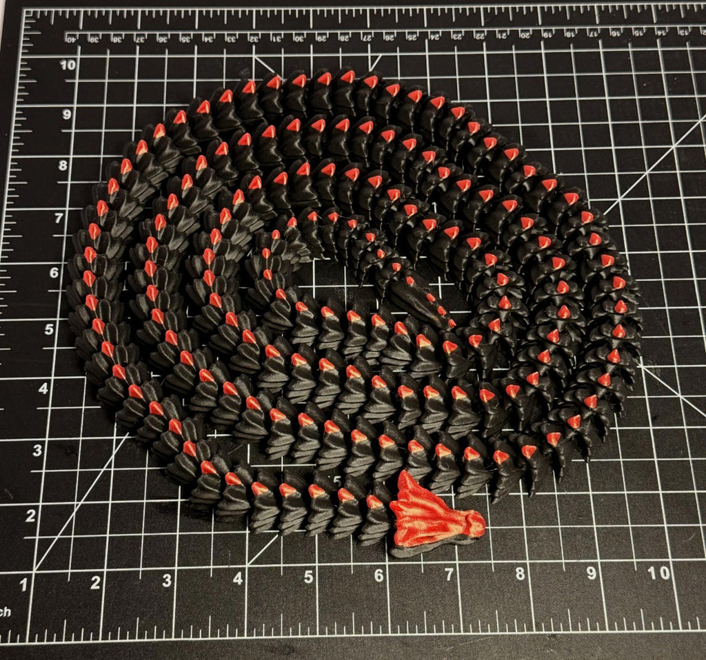 3D Printed LONG Dragon/Snake - PLA - Black and Red - 5 Feet 4 Inches