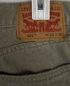 Levis 505 Mens 33 x 30 Jeans Regular Fit Straight Leg Tan White Tab