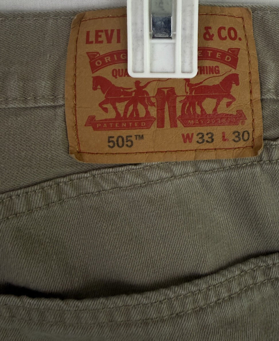 Levis 505 Mens 33 x 30 Jeans Regular Fit Straight Leg Tan White Tab