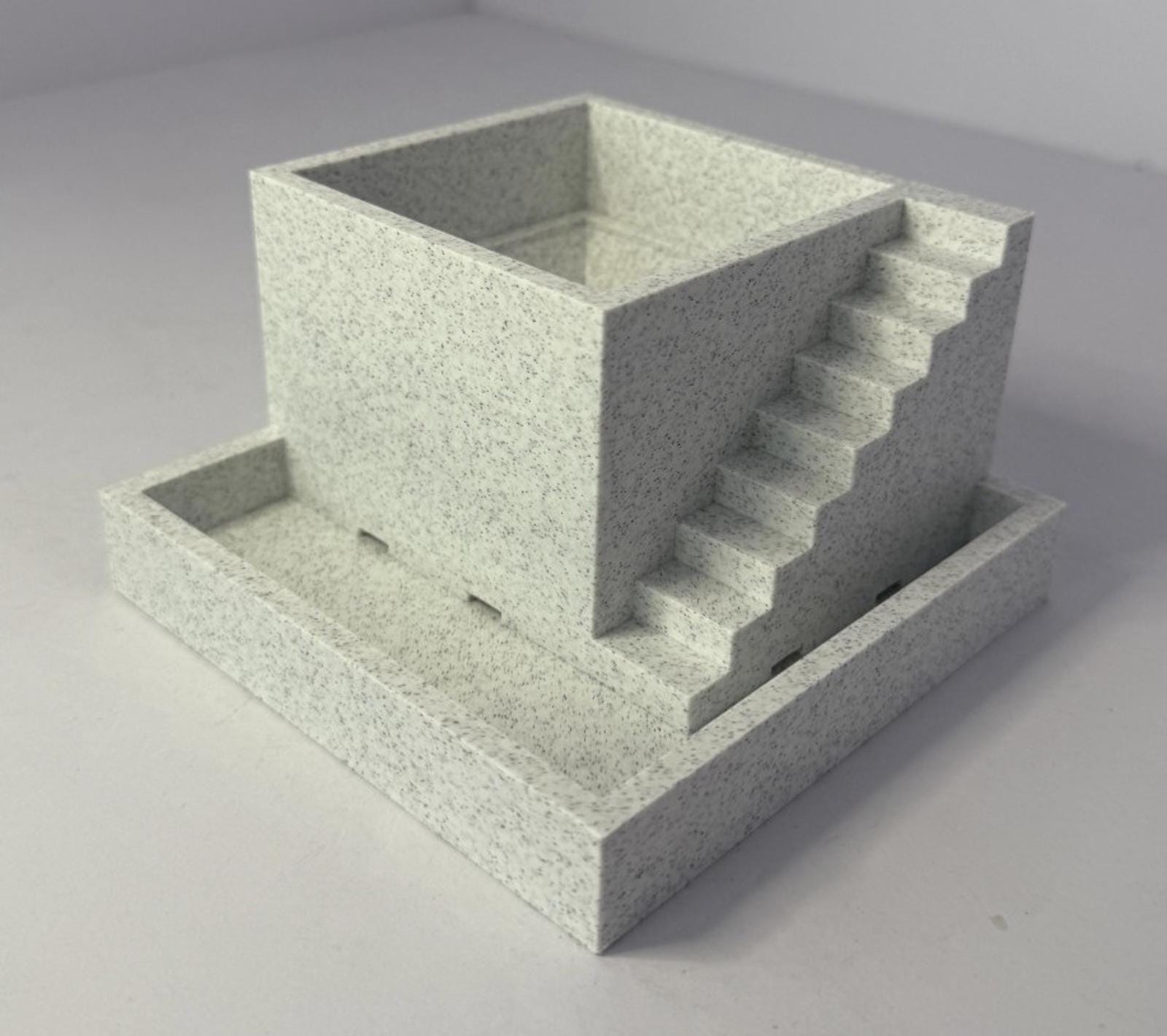 Self Watering Planter with Stairs Stone Look 3D Printed PLA