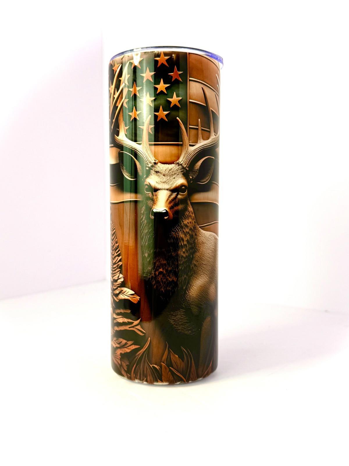 20 oz Deer Patriotic Stainless Steel Tumbler with Lid, Straw
