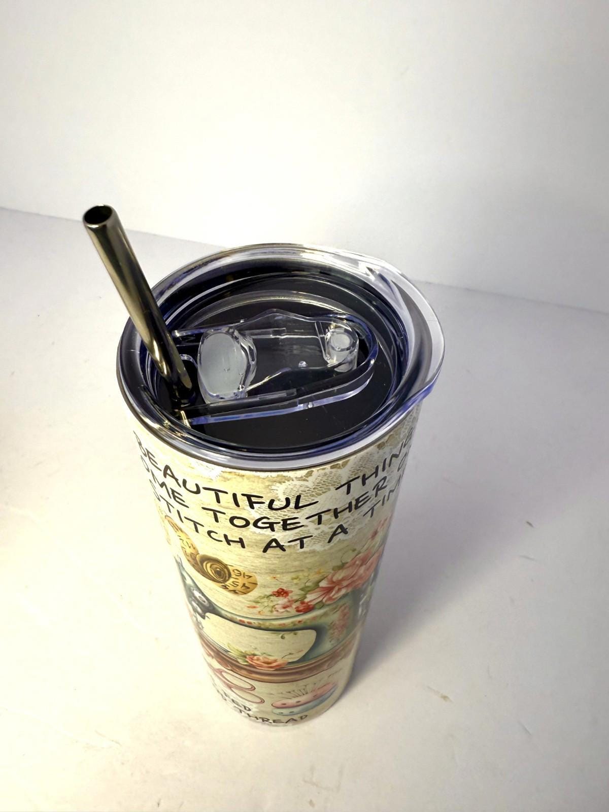 20 oz Crafting/Sewing Stainless Steel Tumbler with Lid, Straw