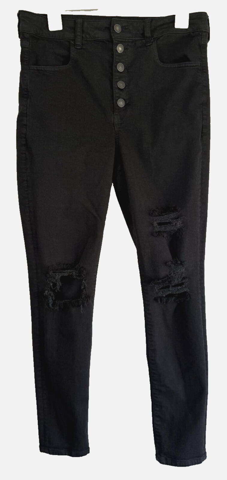 American Eagle Next Level Stretch Super Hi Rise Jegging Womens 12 Black Distress