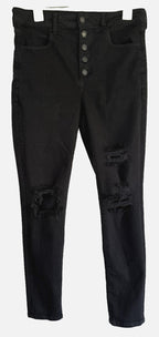 American Eagle Next Level Stretch Super Hi Rise Jegging Womens 12 Black Distress