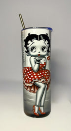 20 oz Vintage Betty Boop Red Stainless Steel Tumbler with Lid, Straw
