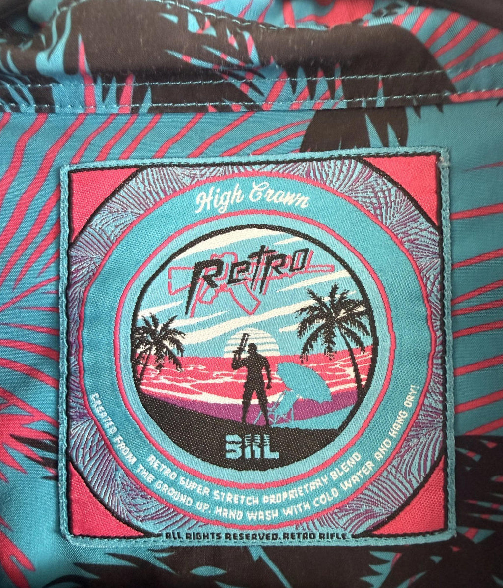 Retro Rifle Men’s 3xl Button Up Shirt High Crown Palm Tree Vice City GTA Style