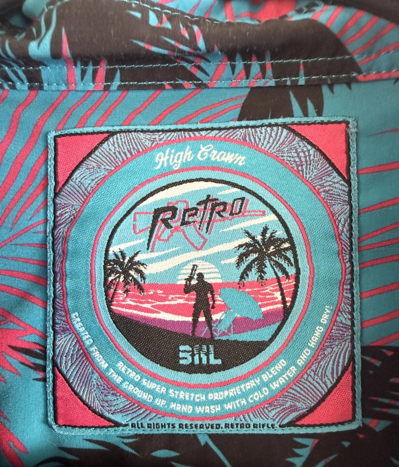 Retro Rifle Men’s 3xl Button Up Shirt High Crown Palm Tree Vice City GTA Style