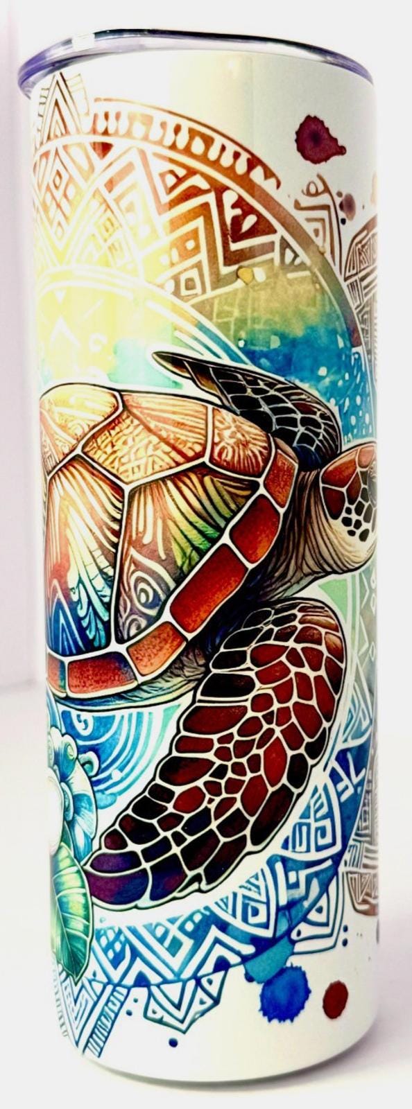 20 oz Hawaiian Sea Turtle Stainless Steel Tumbler with Lid, Straw