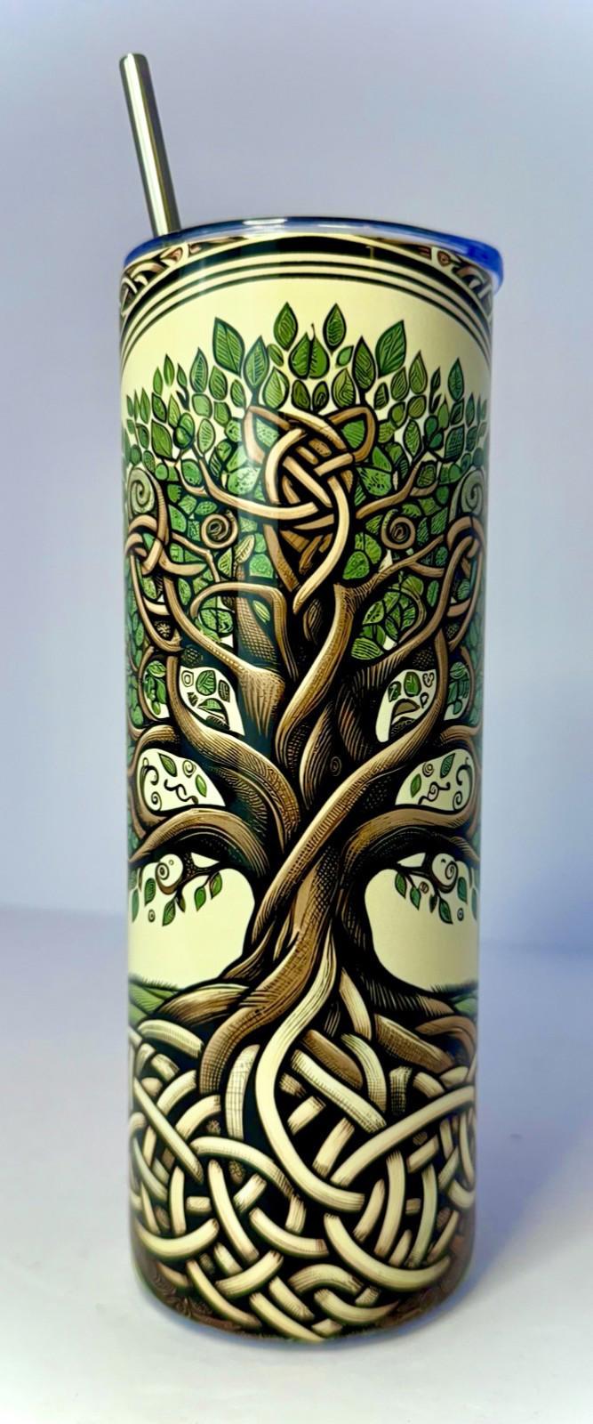 20 oz Tree of Life Stainless Steel Tumbler with Lid, Straw