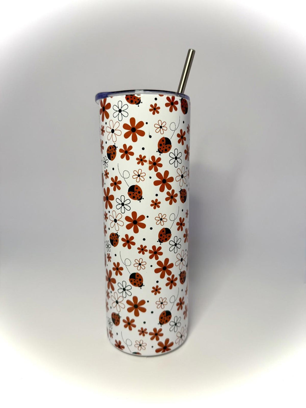 20 oz LadyBug Stainless Steel Tumbler with Lid, Straw