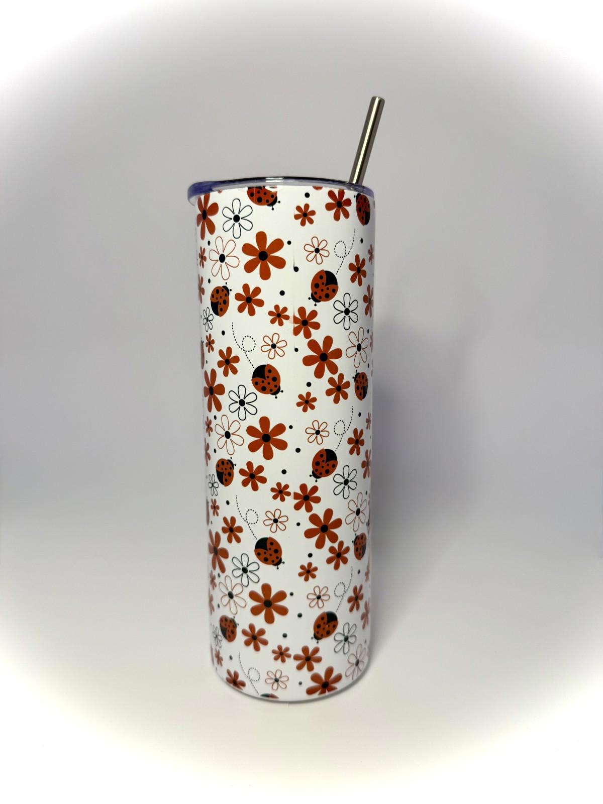 20 oz LadyBug Stainless Steel Tumbler with Lid, Straw