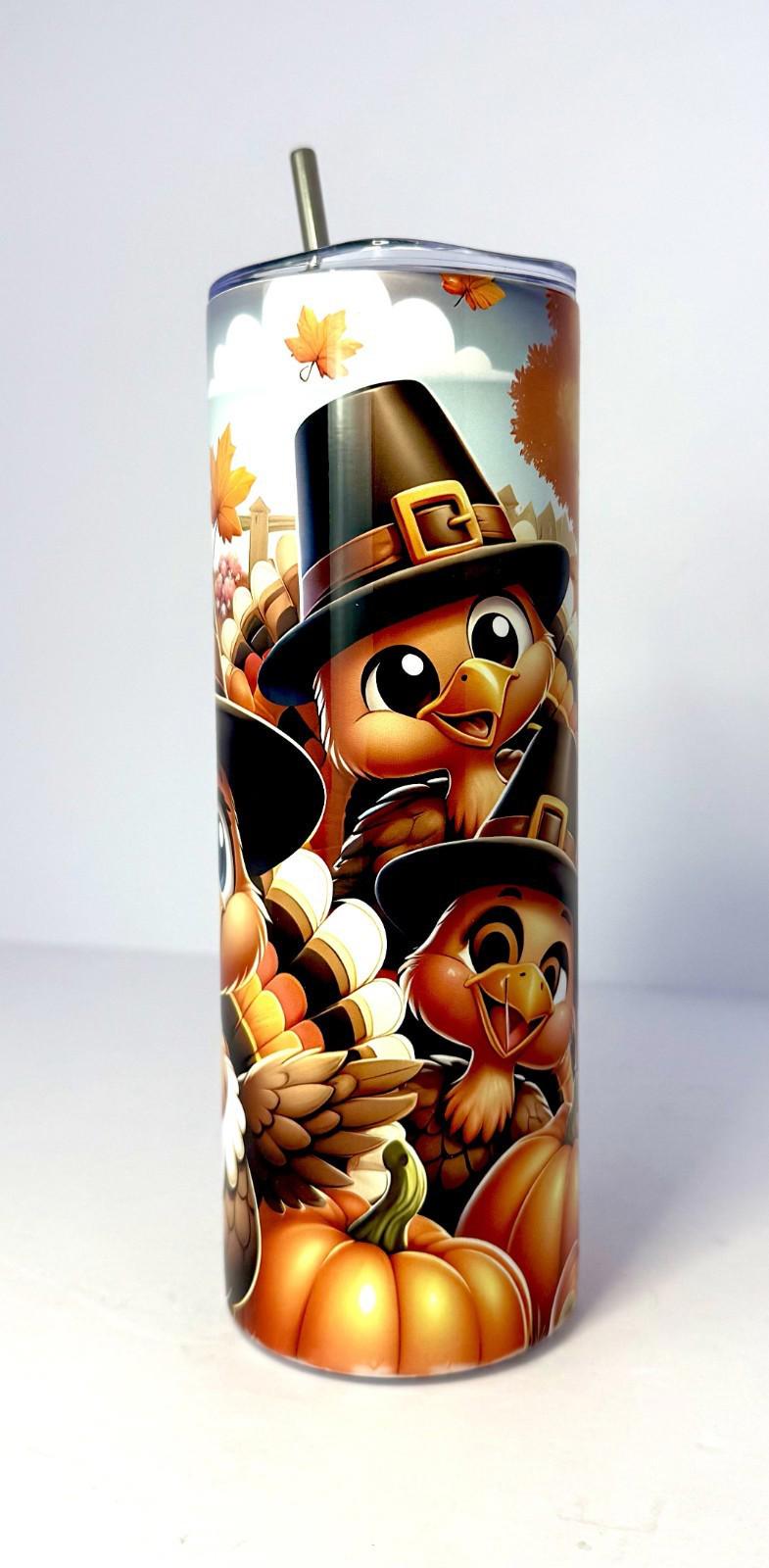 20 oz Pilgrim Turkey Stainless Steel Tumbler with Lid, Straw