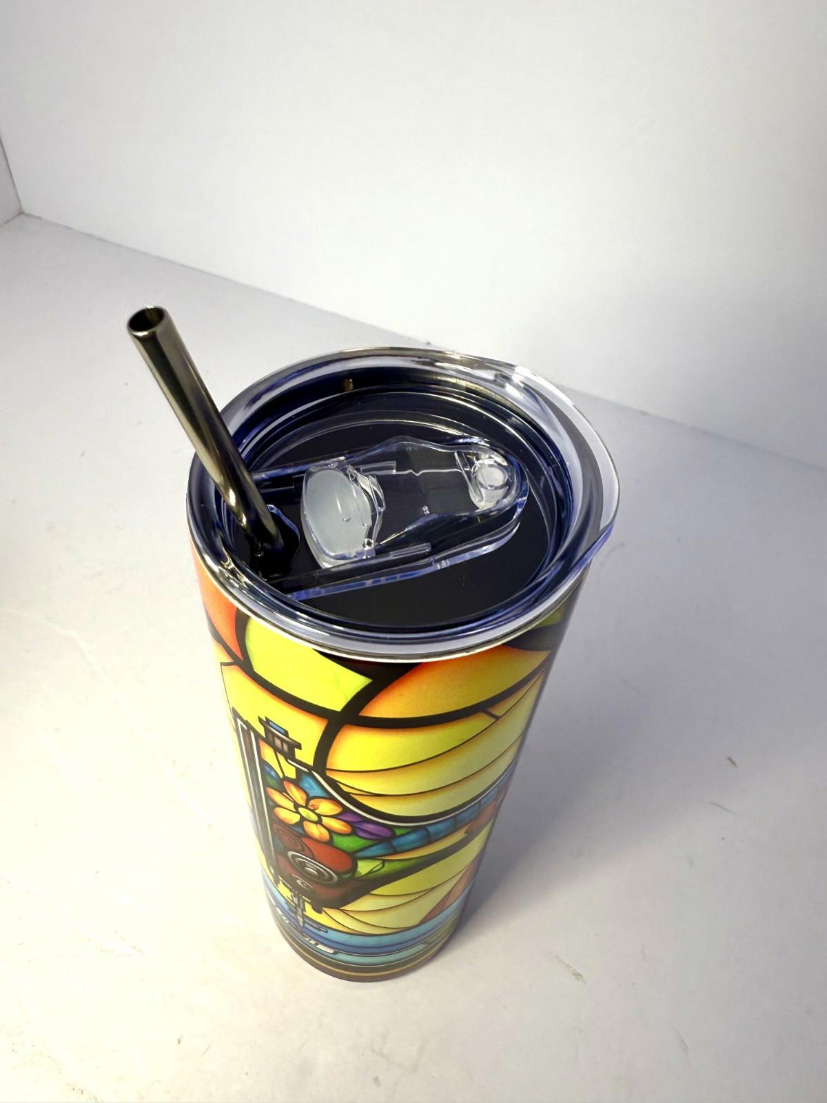 20 oz Stain Glass Sewing Stainless Steel Tumbler with Lid, Straw