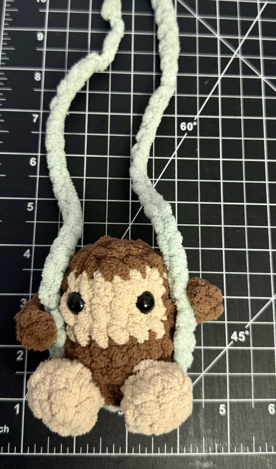 Crocheted Swinging Bigfoot - Rearview Mirror Decor - 4 inch - Handmade