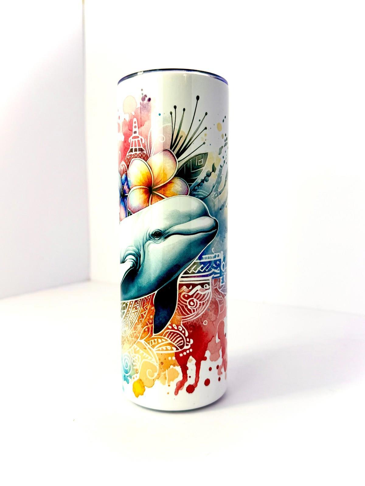 20 oz Dolphin Stainless Steel Tumbler with Lid, Straw