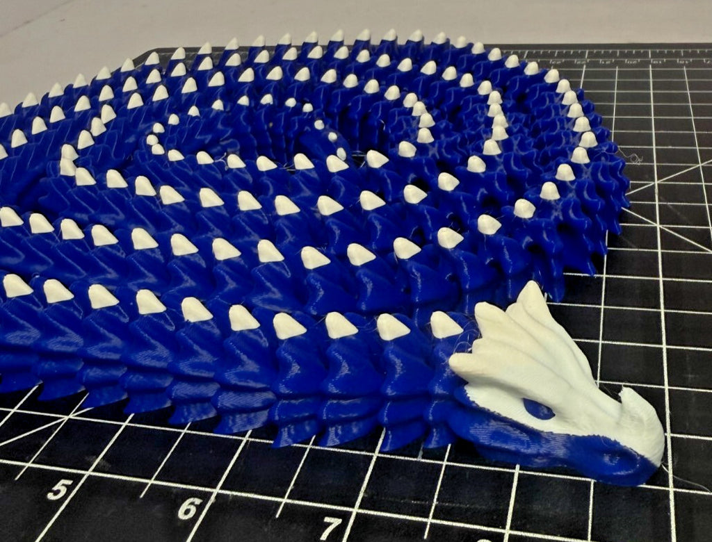 3D Printed LONG Dragon/Snake - PLA - Blue and White - 5 Feet 4 Inches