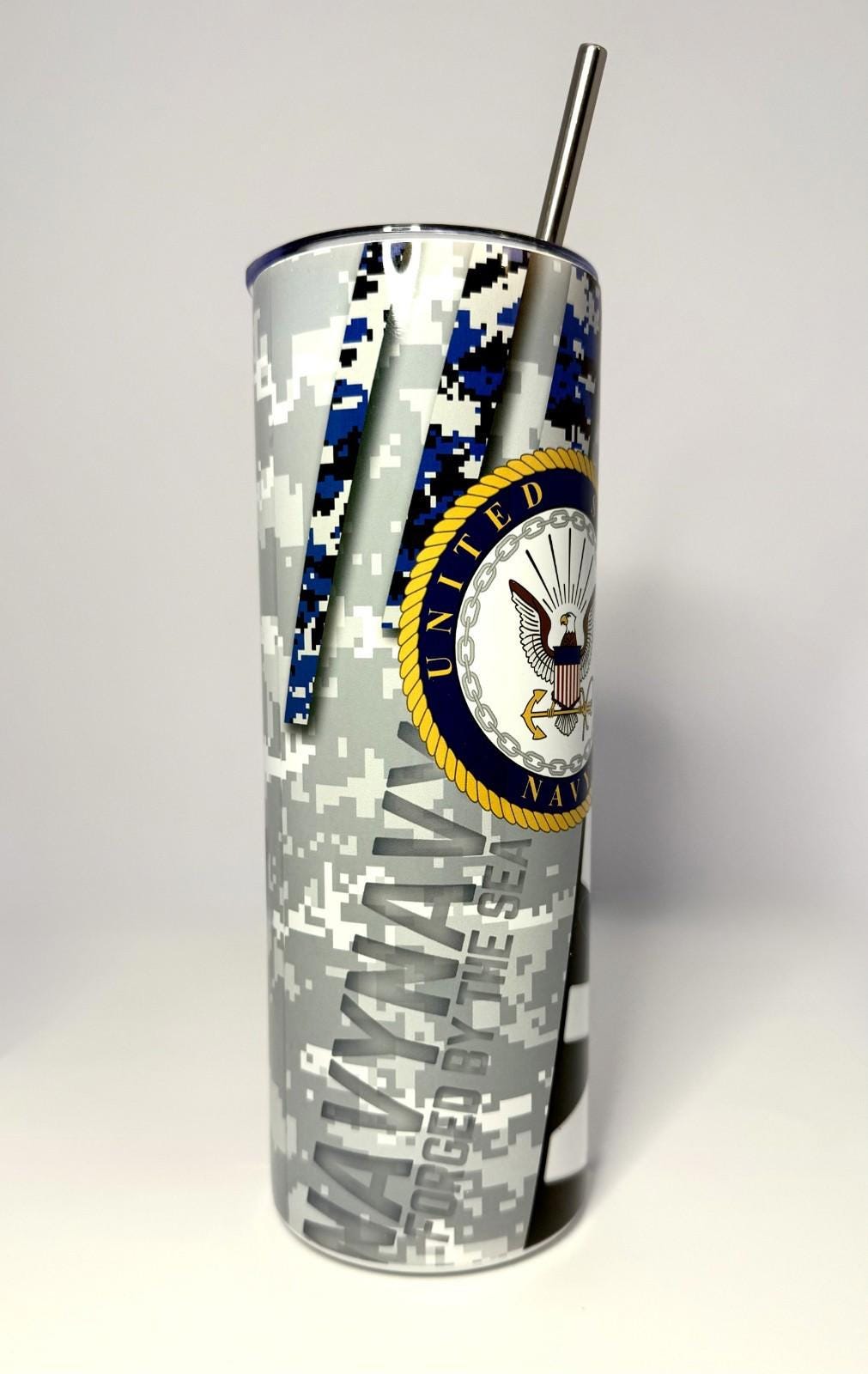20 oz Navy Stainless Steel Tumbler with Lid, Straw
