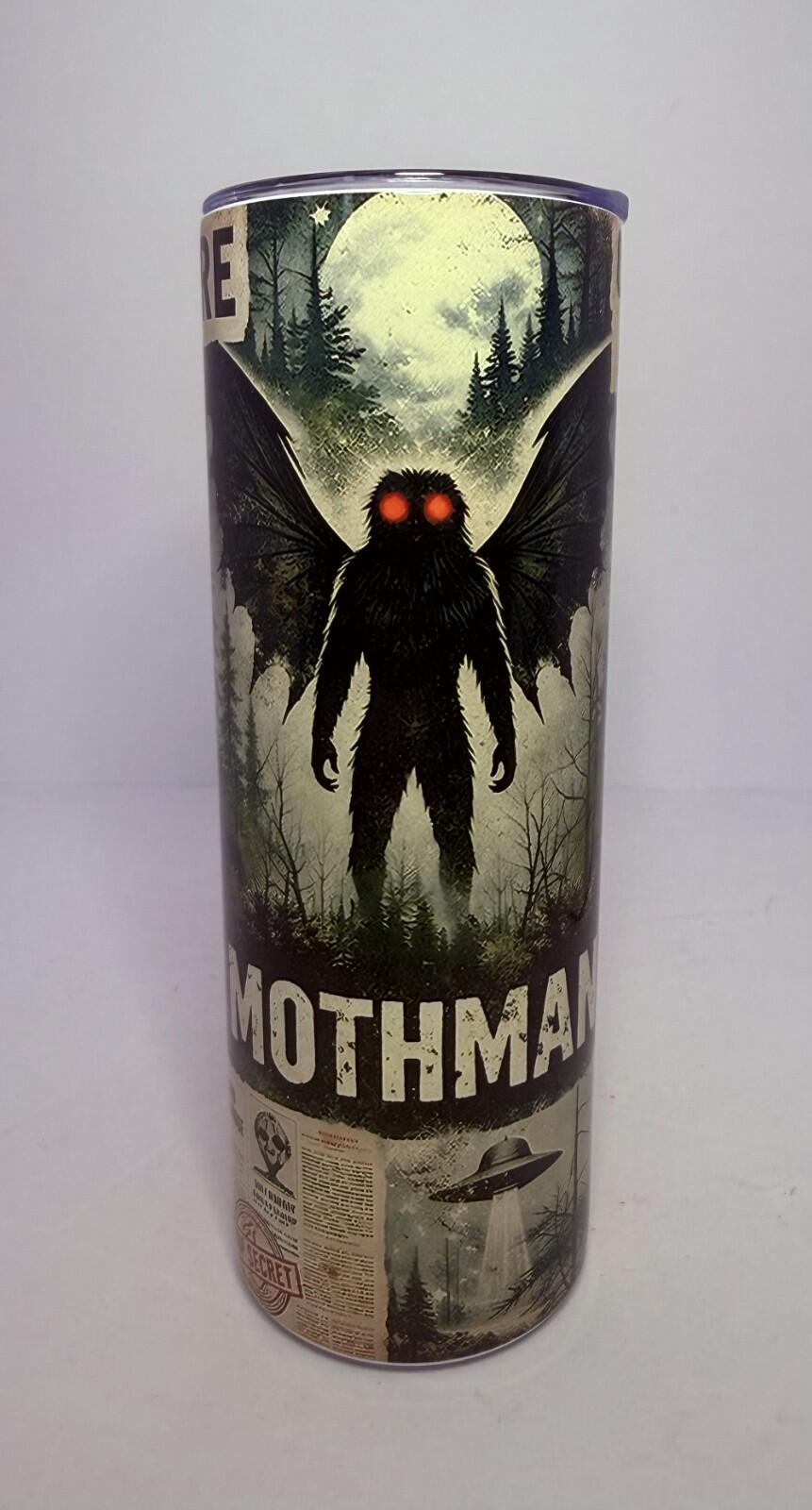 20 oz Mothman Stainless Steel Tumbler with Lid, Straw - Cryptid