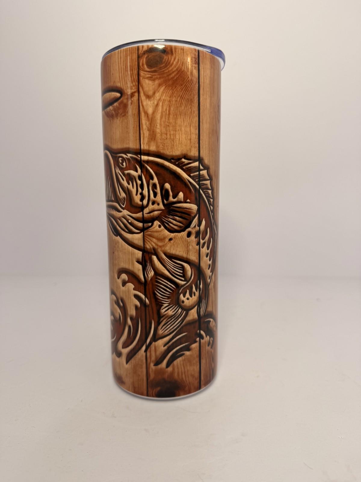 20 oz Customizable Wood-Looking Fishing Stainless Steel Tumbler with Lid, Straw