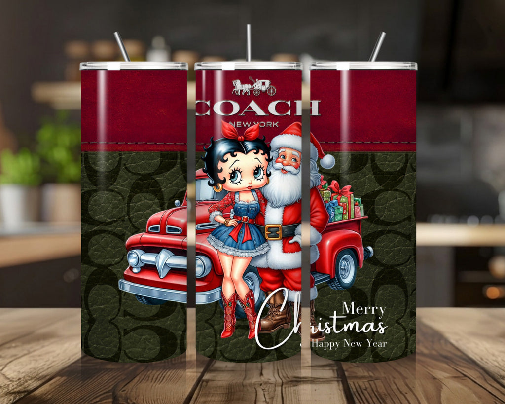 20 oz Christmas Betty Boop Stainless Steel Tumbler with Lid, Straw