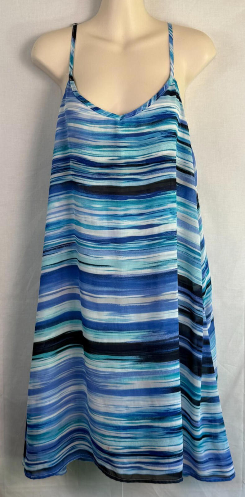 By The Sea Womens Dress Size XL 2-layer a-line blue stripped lightweight