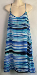 By The Sea Womens Dress Size XL 2-layer a-line blue stripped lightweight