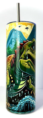 20 oz T-Rex Stainless Steel Tumbler with Lid and Straw