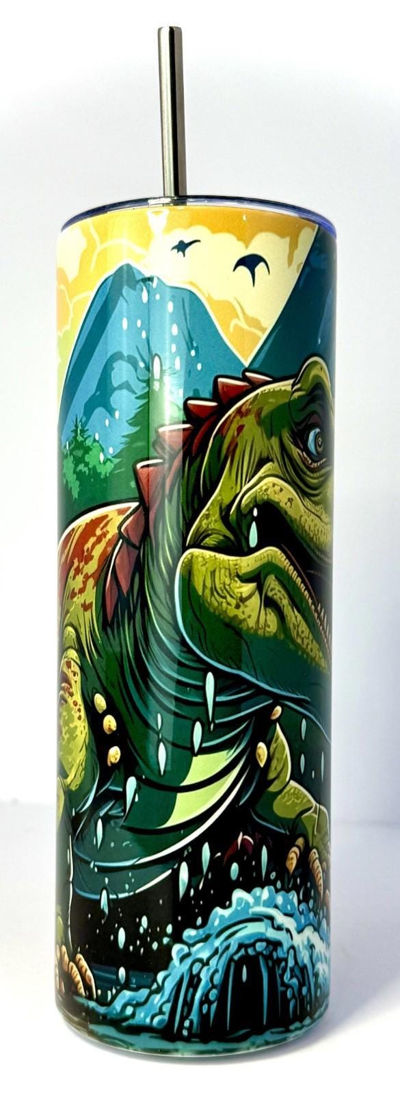 20 oz T-Rex Stainless Steel Tumbler with Lid and Straw