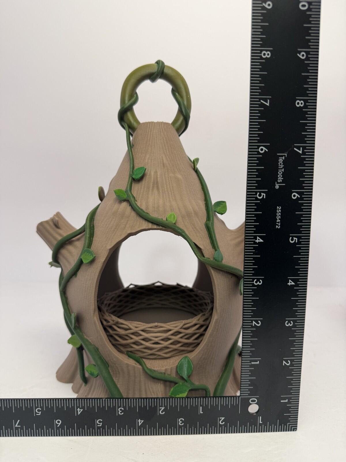 3D Printed 8 Inch Stump Bird House - Brown and Green