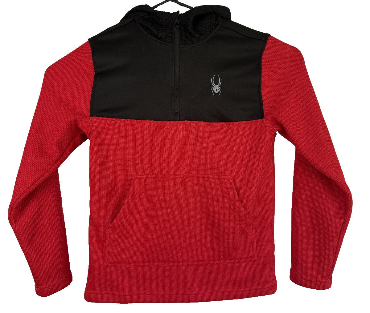 Spyder Hoodie Mens Sz S Red Black 1/4 Zip Pullover Fleece Spider Logo