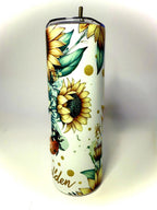 20 oz Sunflower and LadyBugs Stainless Steel Tumbler with Lid, Straw