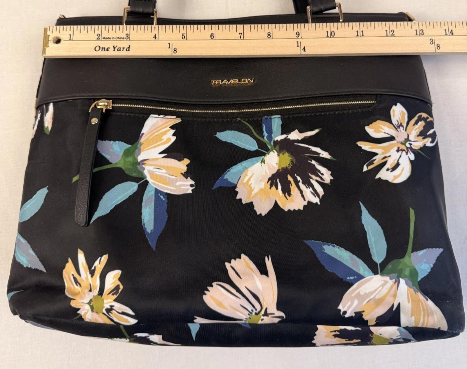 Travelon Anti Theft Addison Tote Bag Midnight Floral Travel 13x11x4  Black