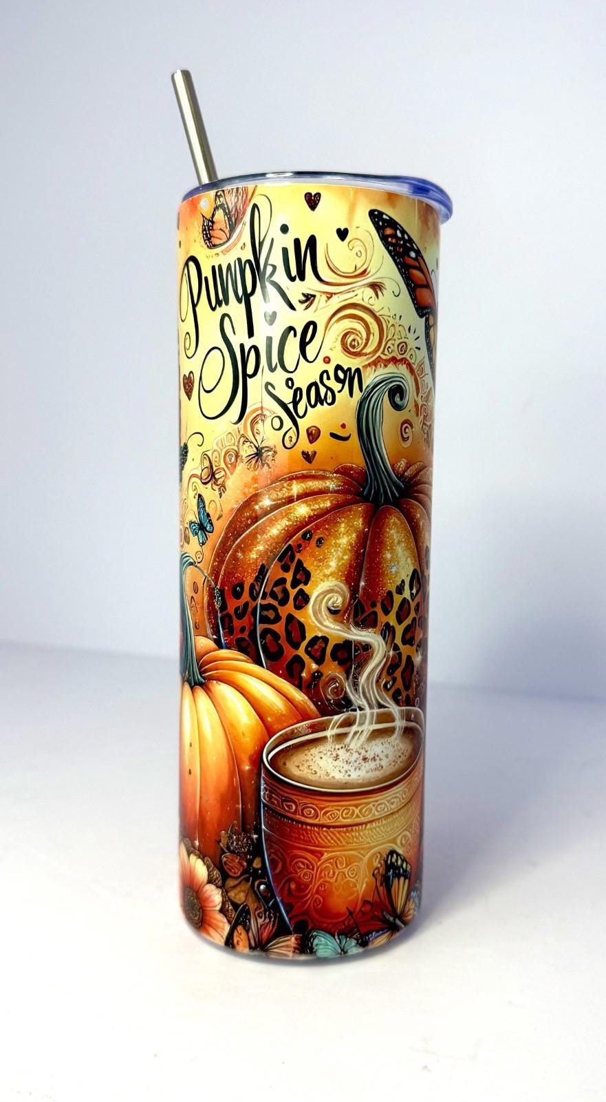 20 oz Pumpkin Spice Season Stainless Steel Tumbler with Lid, Straw