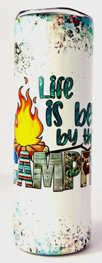 20 oz Camping Life Stainless Steel Tumbler with Lid, Straw