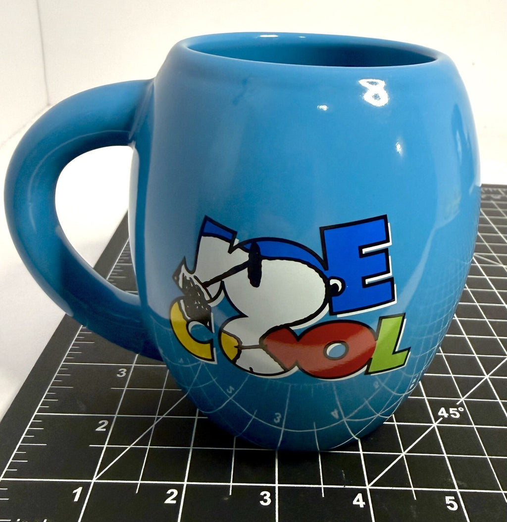Peanuts Snoopy Dog Joe Cool 18 oz Blue Oval Ceramic Coffee Mug Cup Sunglasses