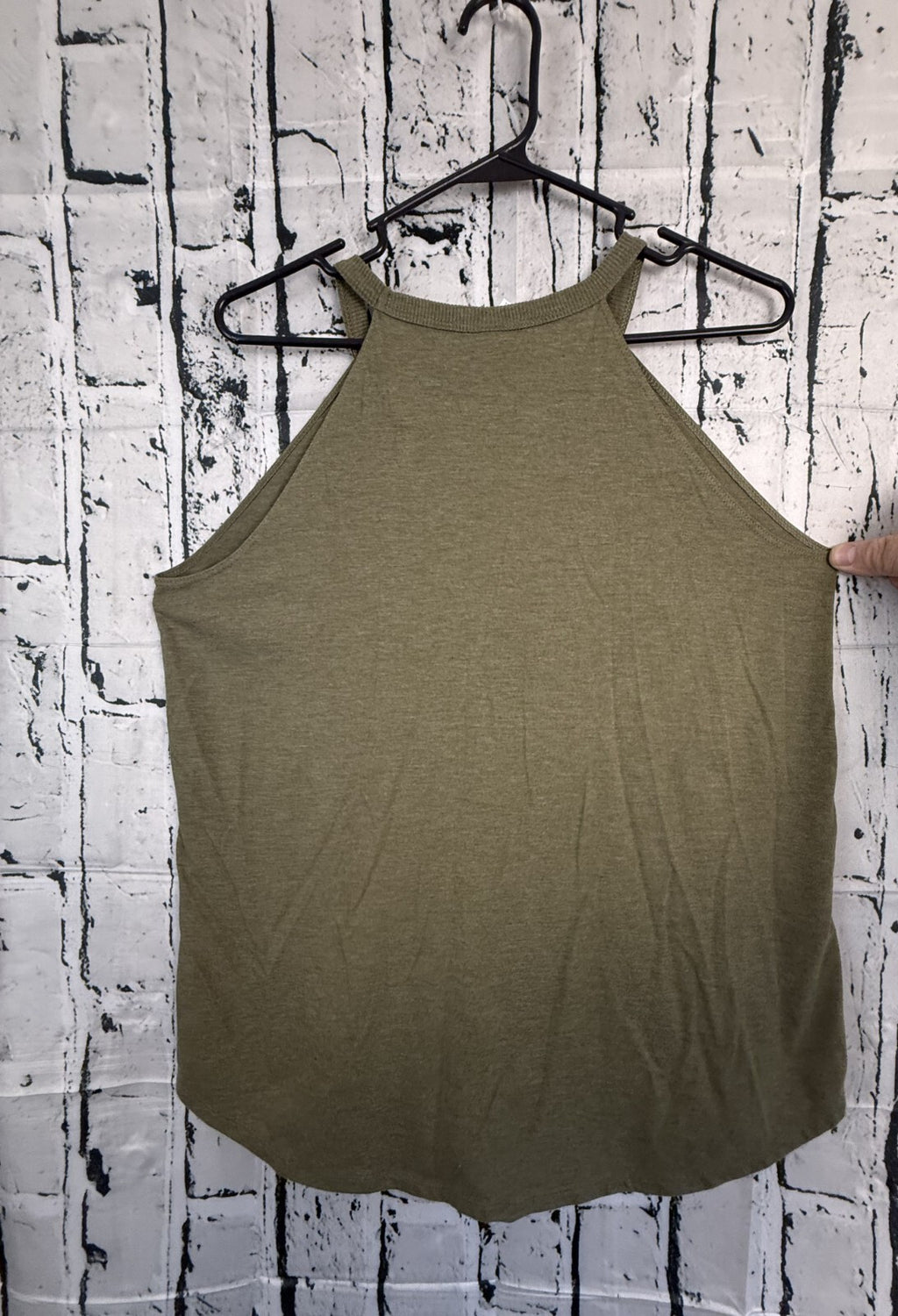 Womens Beautifully Broken Graphic Tank Top Size XL Olive Green High Neck