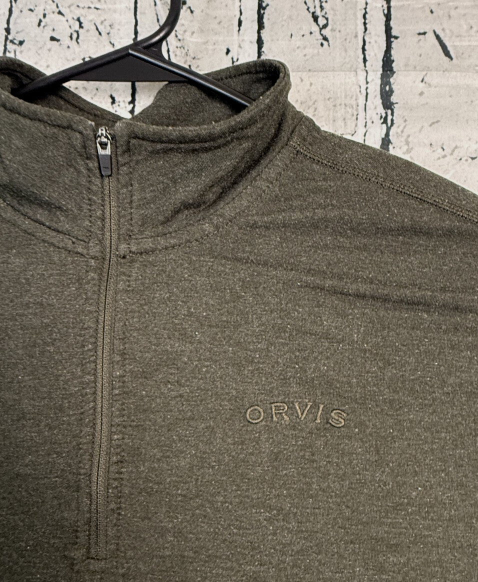 Orvis Pullover 1/4 Zip Pullover Mens Medium Brown Lightweight Tagless Mock Neck