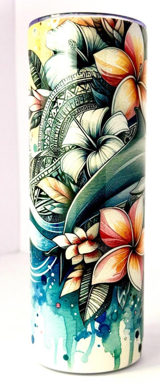 20 oz Hawaiian Dolphins Stainless Steel Tumbler with Lid, Straw