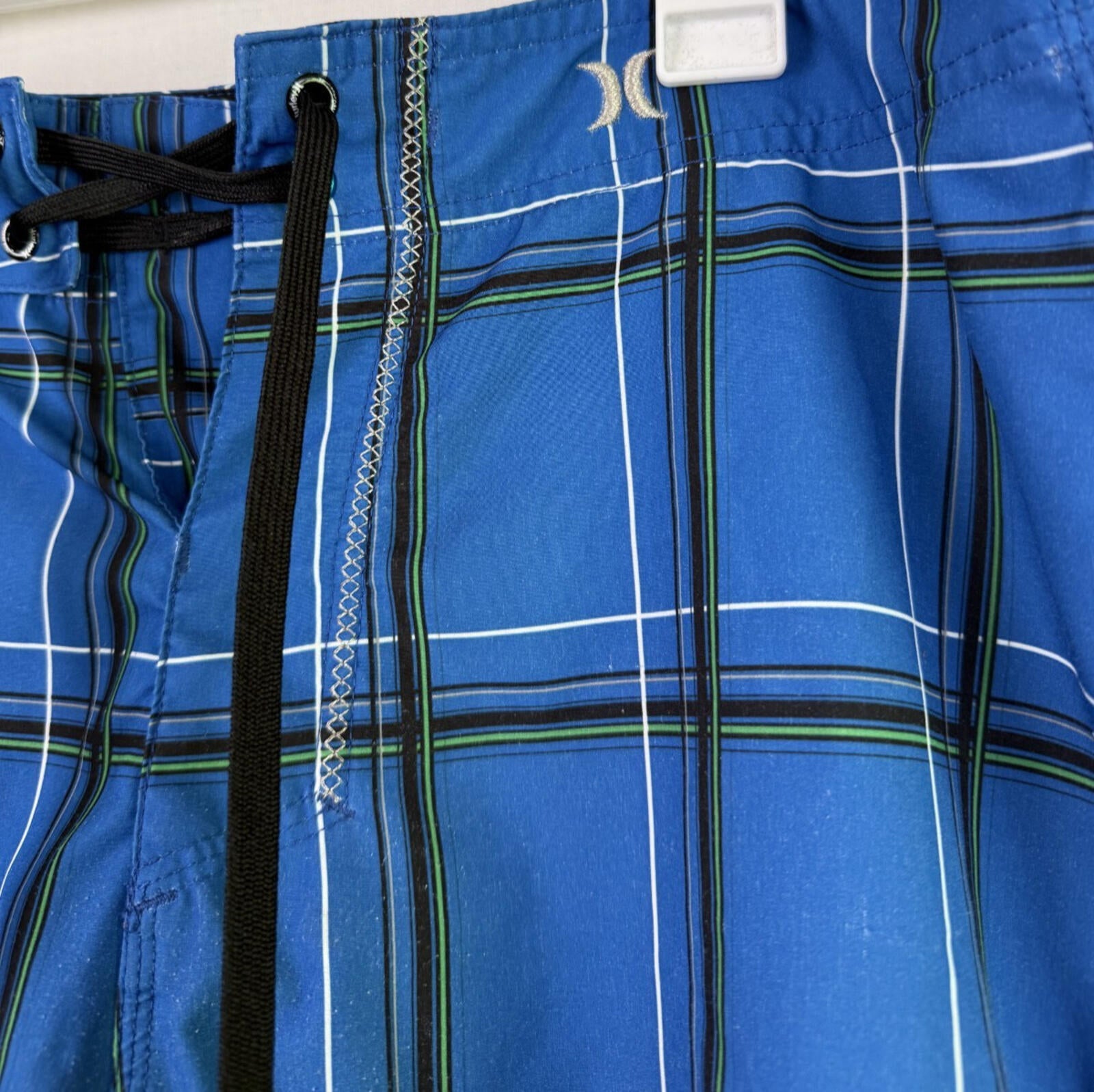 Hurley Phantom Board Shorts Mens Large Blue Plaid Swim Trunks Cargo