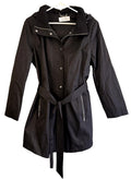 Calvin Klein Women Jacket Sz M Trench Coat Black Slash Pocket Removable Hooded