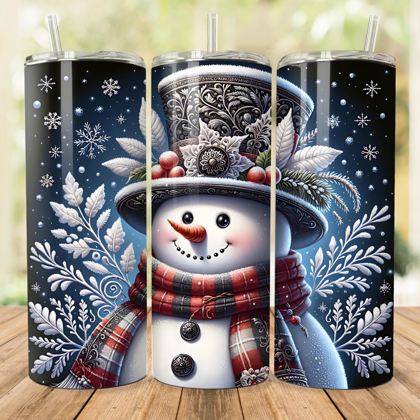 20 oz Snowman Stainless Steel Tumbler with Lid, Straw