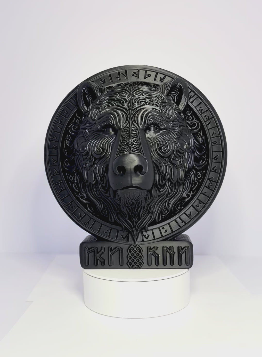 3D Printed Bear Runes Large Plaque - Black